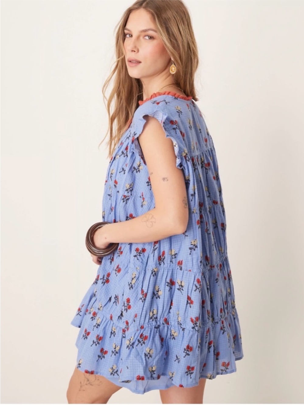 Free People Sundown Ditsy Print Smock Mini Dress Size Medium - Picture 4 of 7